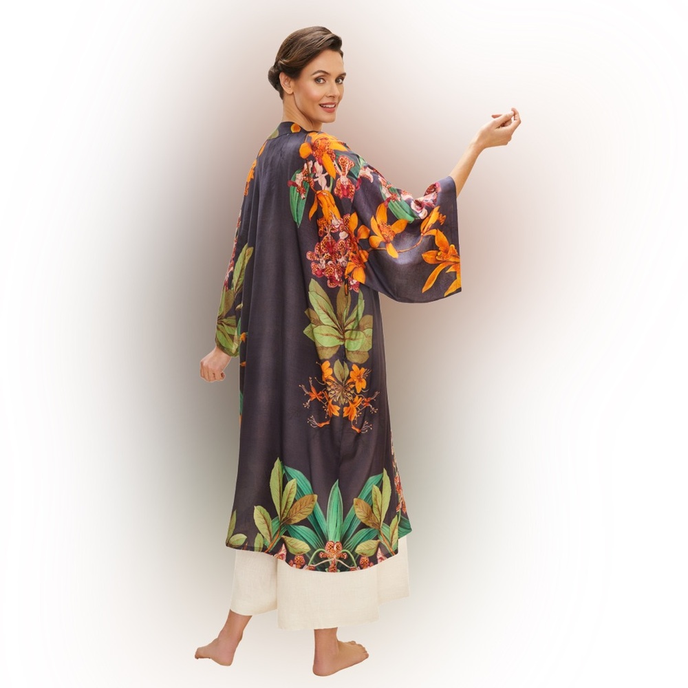 Powder UK Botany Bliss kimono-super soft charcoal viscose-pockets/self-belt-NWT